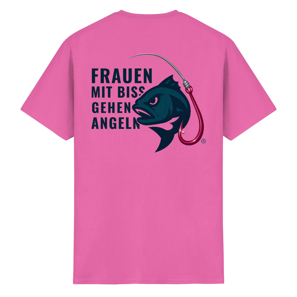 T-Shirt für starke Frauen "Frauen mit Biss, gehen angeln" Vorne/hinten Druck - Heavy Cotton T-Shirt