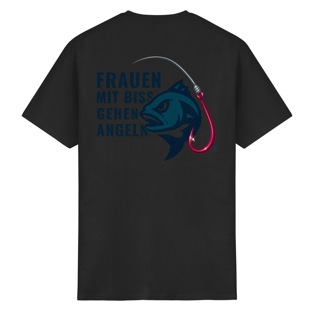 T-Shirt für starke Frauen "Frauen mit Biss, gehen angeln" Vorne/hinten Druck - Heavy Cotton T-Shirt