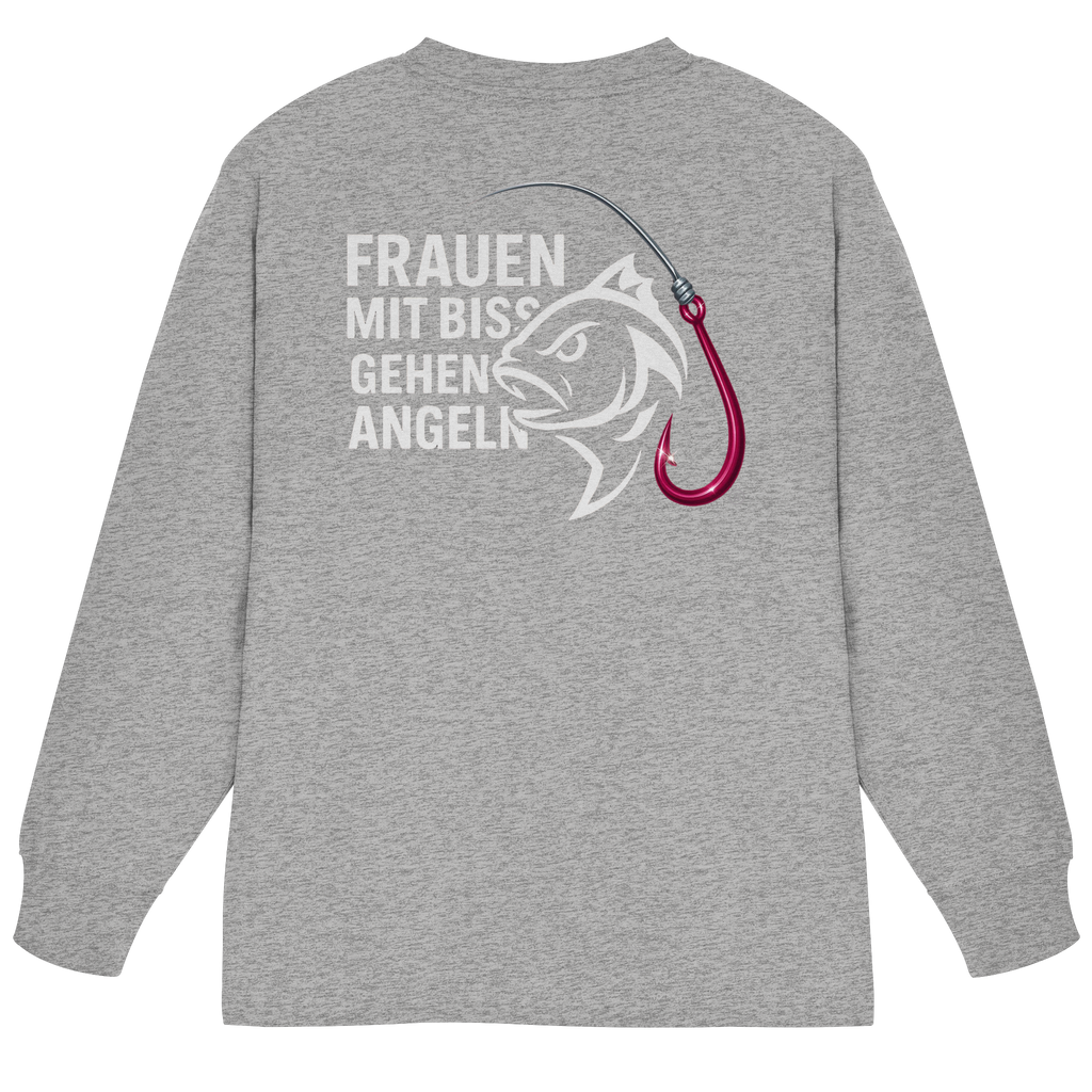 T-Shirt für starke Frauen "Frauen mit Biss, gehen angeln" Vorne/hinten Druck  - Organic Heavy Oversized Longsleeve T-Shirt
