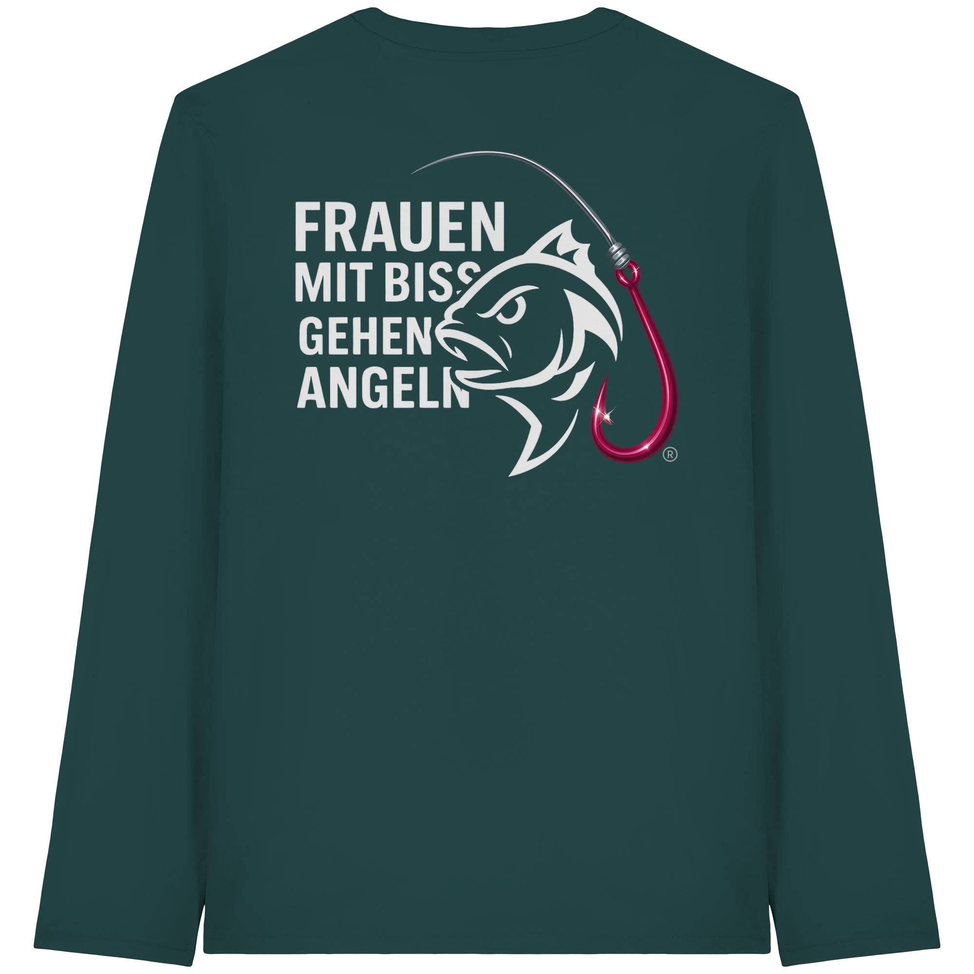 Shirt für starke Frauen "Frauen mit Biss, gehen angeln" Vorne/hinten Druck  - Organic Longsleeve T-Shirt