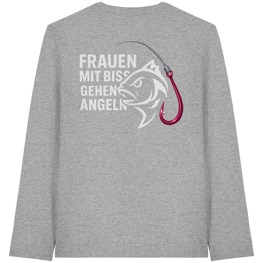 Shirt für starke Frauen "Frauen mit Biss, gehen angeln" Vorne/hinten Druck  - Organic Longsleeve T-Shirt