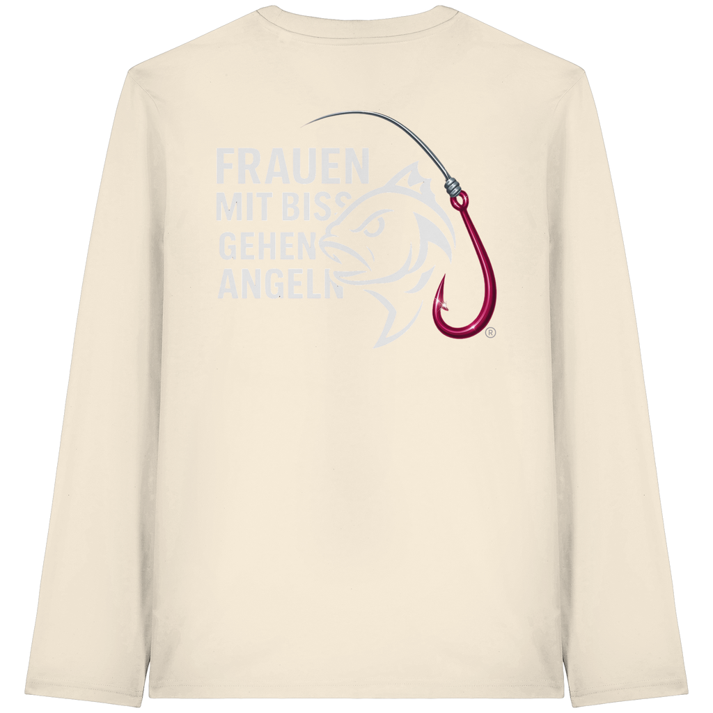Shirt für starke Frauen "Frauen mit Biss, gehen angeln" Vorne/hinten Druck  - Organic Longsleeve T-Shirt