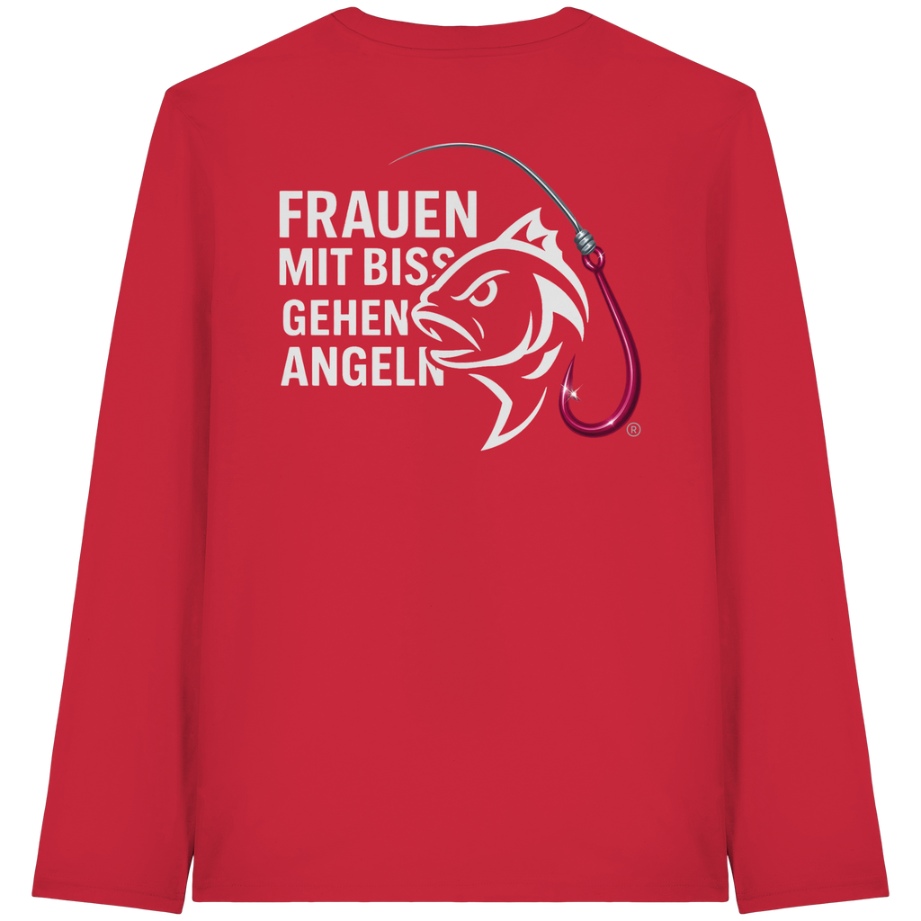 Shirt für starke Frauen "Frauen mit Biss, gehen angeln" Vorne/hinten Druck  - Organic Longsleeve T-Shirt