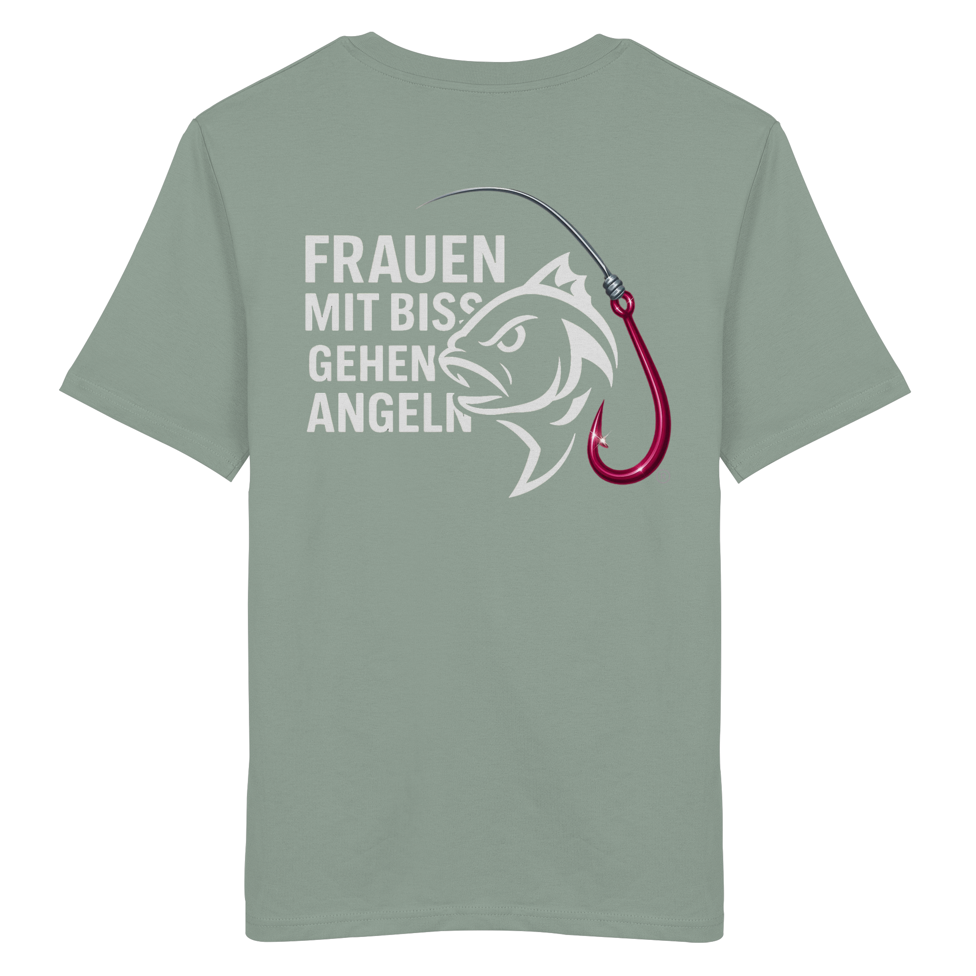 T-Shirt für starke Frauen "Frauen mit Biss, gehen angeln" Vorne/hinten Druck  - Organic Shirt