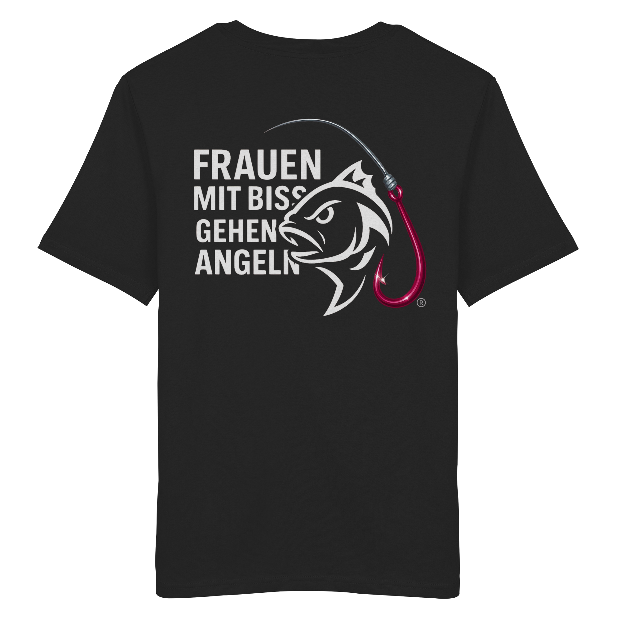 T-Shirt für starke Frauen "Frauen mit Biss, gehen angeln" Vorne/hinten Druck  - Organic Shirt