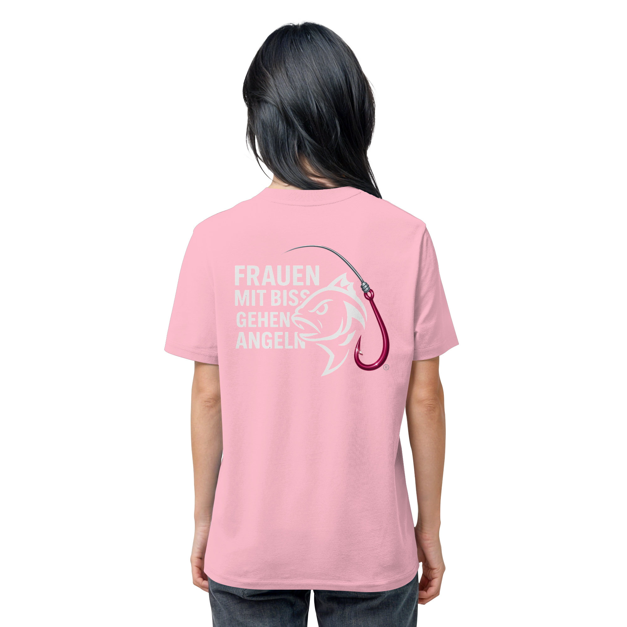 T-Shirt für starke Frauen "Frauen mit Biss, gehen angeln" Vorne/hinten Druck  - Organic Shirt