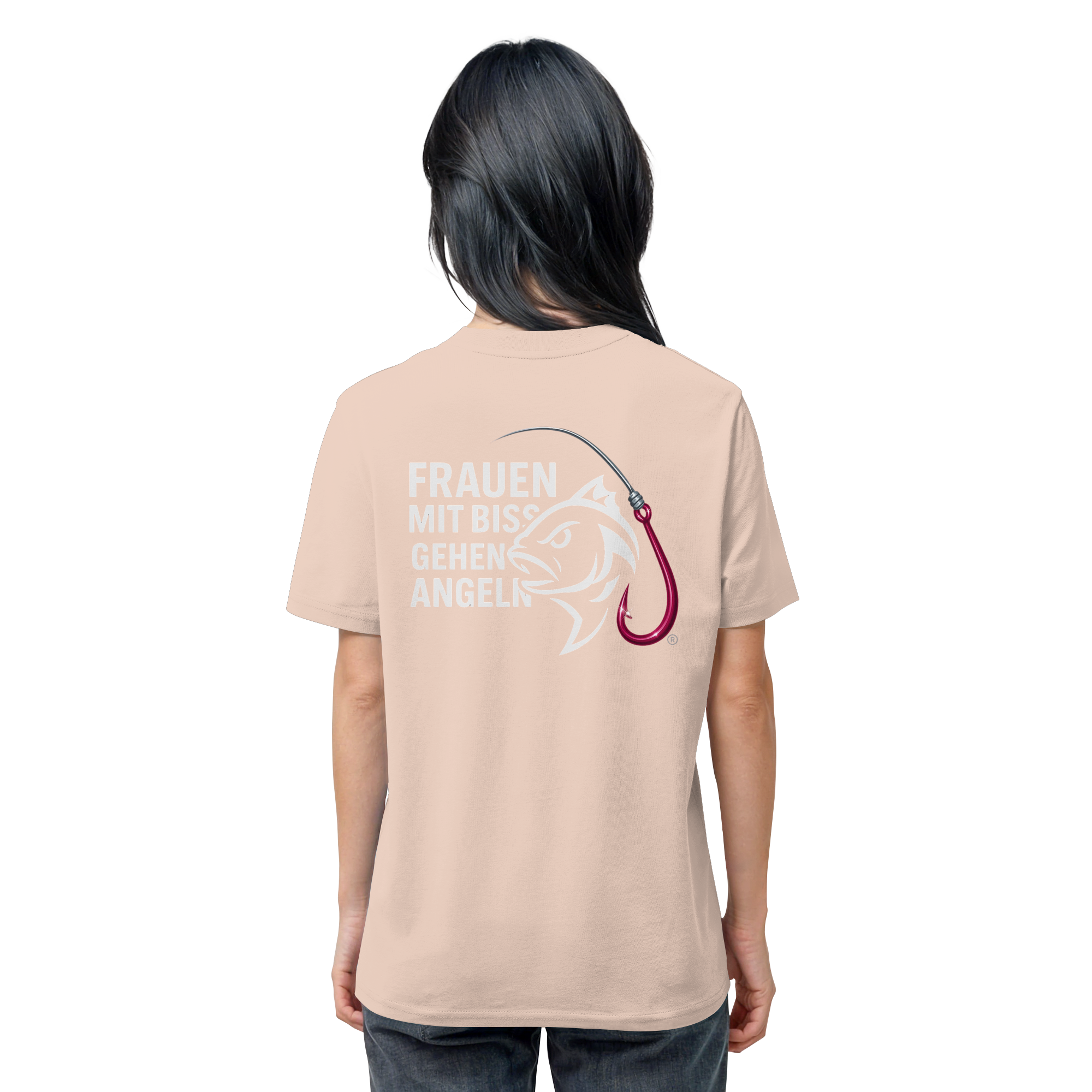 T-Shirt für starke Frauen "Frauen mit Biss, gehen angeln" Vorne/hinten Druck  - Organic Shirt