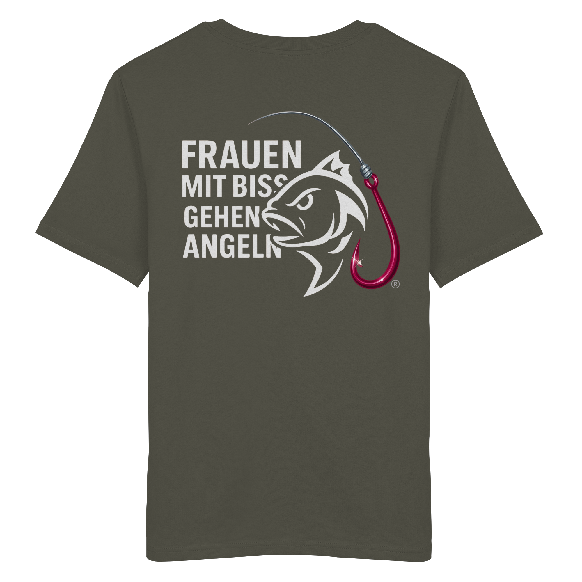 T-Shirt für starke Frauen "Frauen mit Biss, gehen angeln" Vorne/hinten Druck  - Organic Shirt