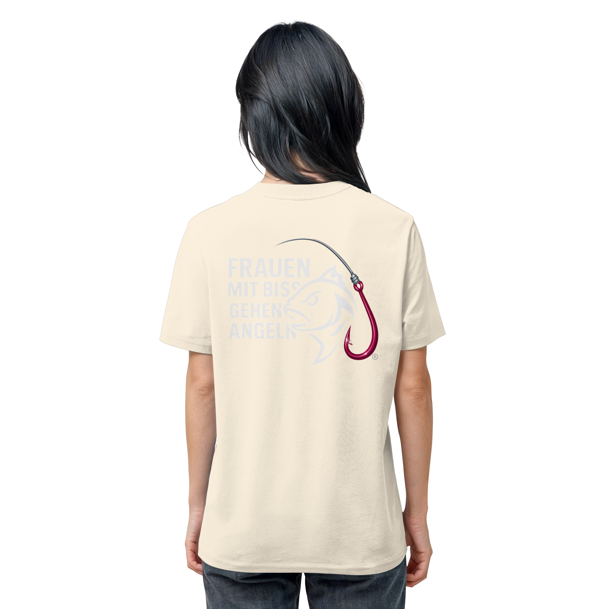 T-Shirt für starke Frauen "Frauen mit Biss, gehen angeln" Vorne/hinten Druck  - Organic Shirt