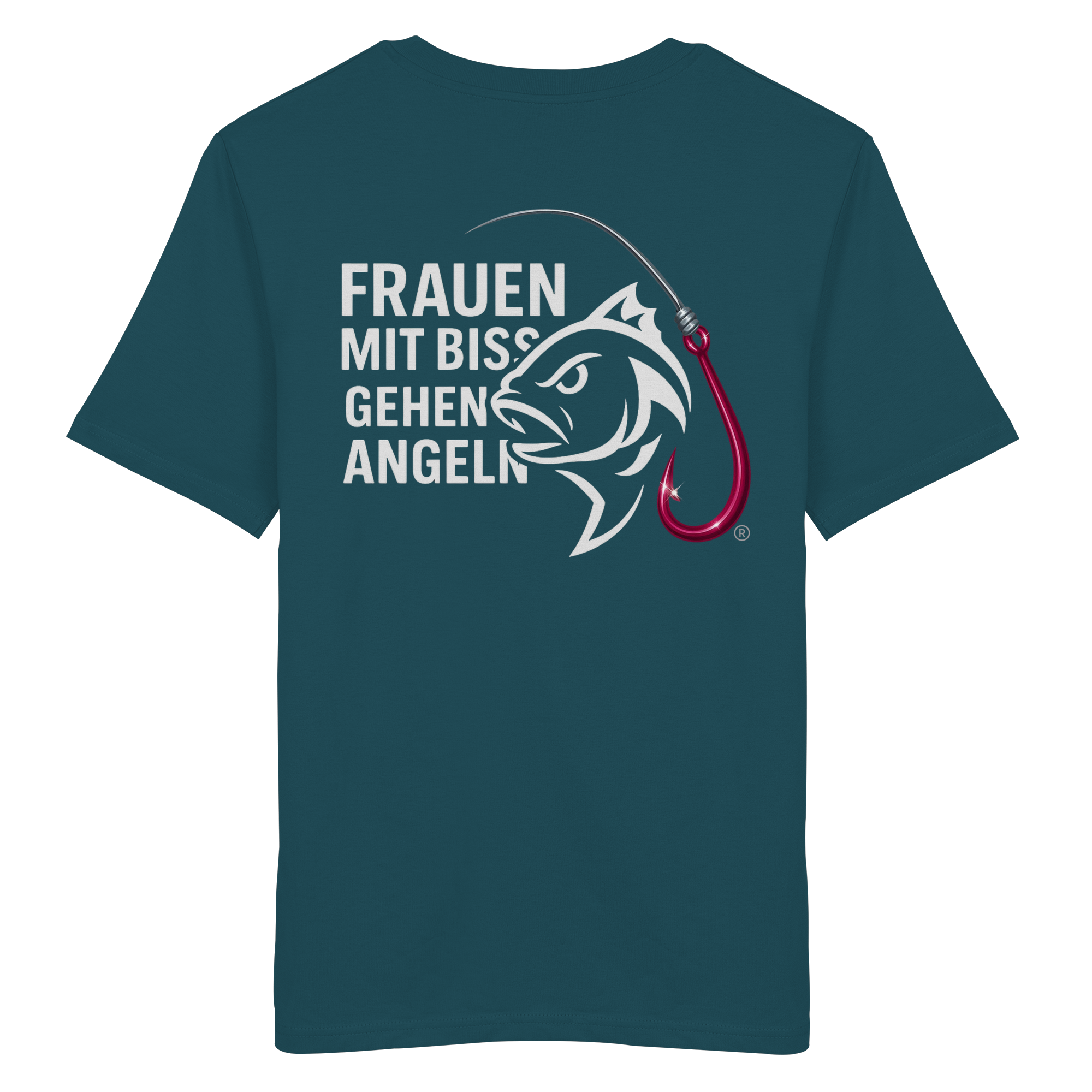 T-Shirt für starke Frauen "Frauen mit Biss, gehen angeln" Vorne/hinten Druck  - Organic Shirt
