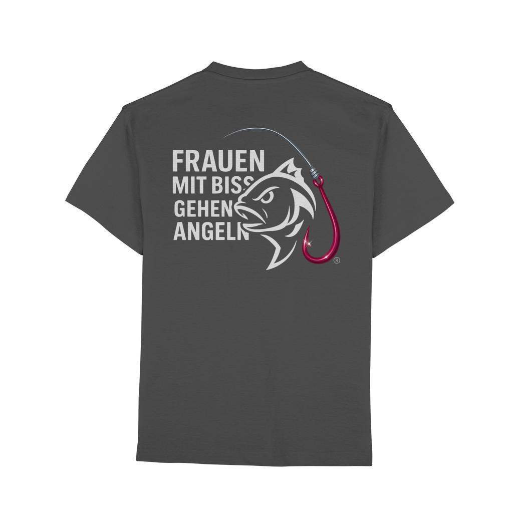 T-Shirt für starke Frauen "Frauen mit Biss, gehen angeln" Vorne/hinten Druck  - Premium Classic T-Shirt