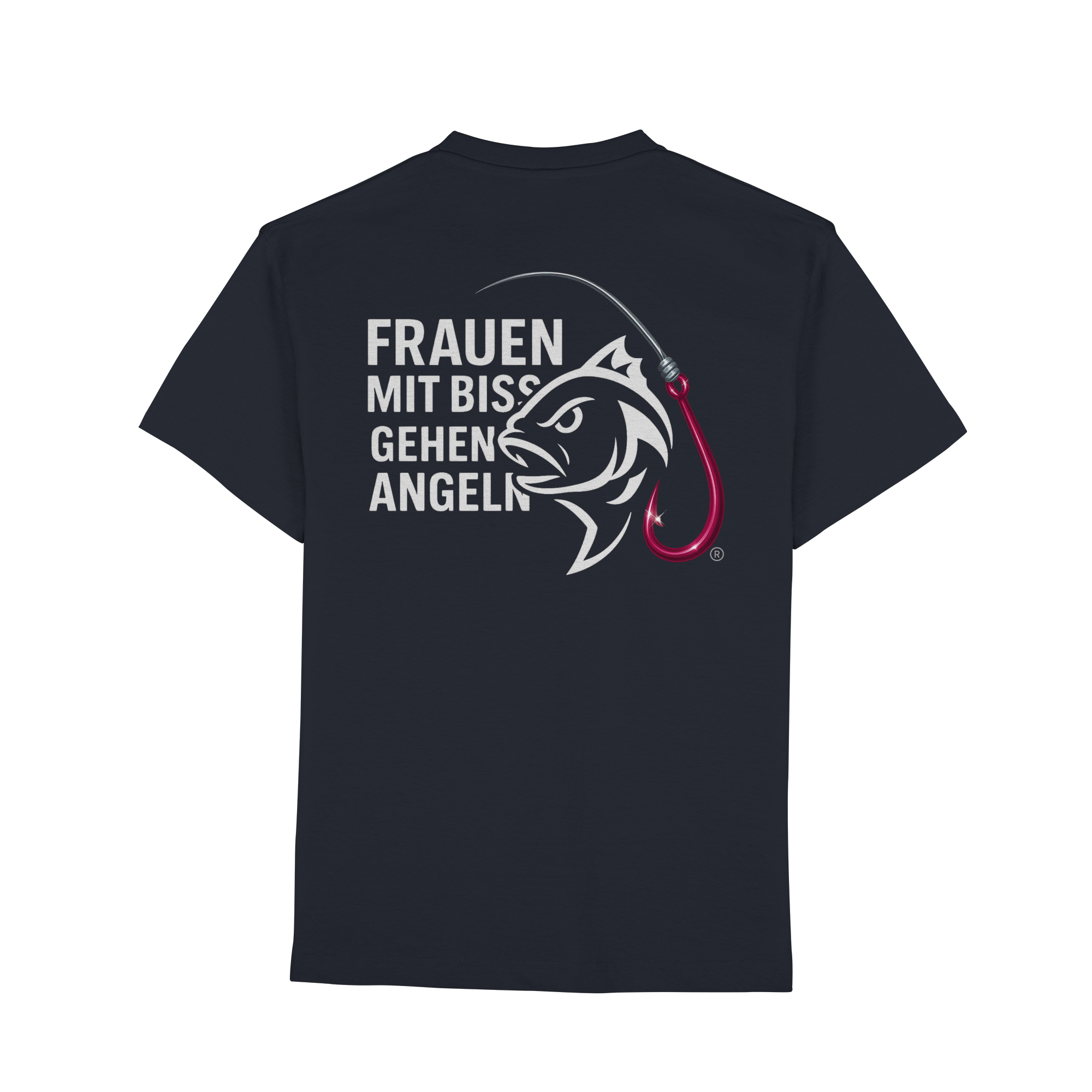 T-Shirt für starke Frauen "Frauen mit Biss, gehen angeln" Vorne/hinten Druck  - Premium Classic T-Shirt