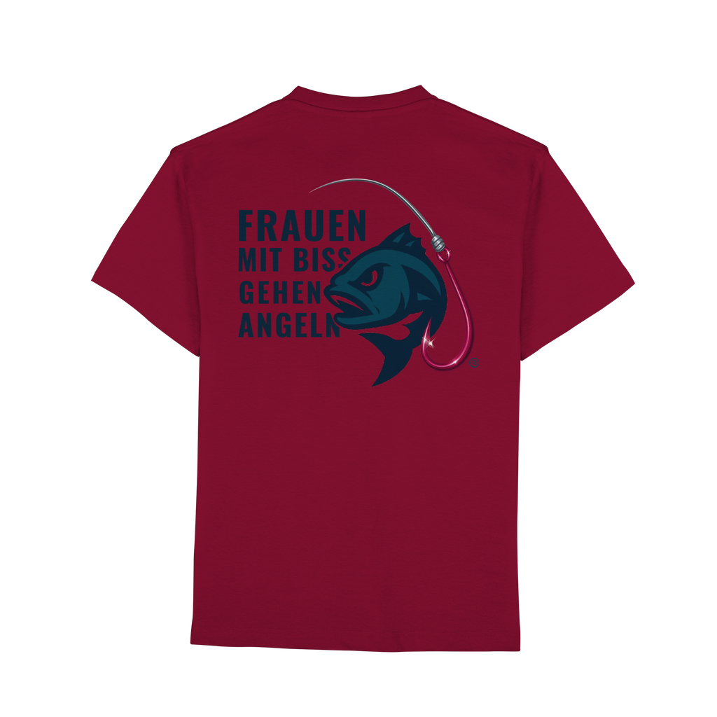 T-Shirt für starke Frauen "Frauen mit Biss, gehen angeln" Vorne/hinten Druck - Premium Classic T-Shirt