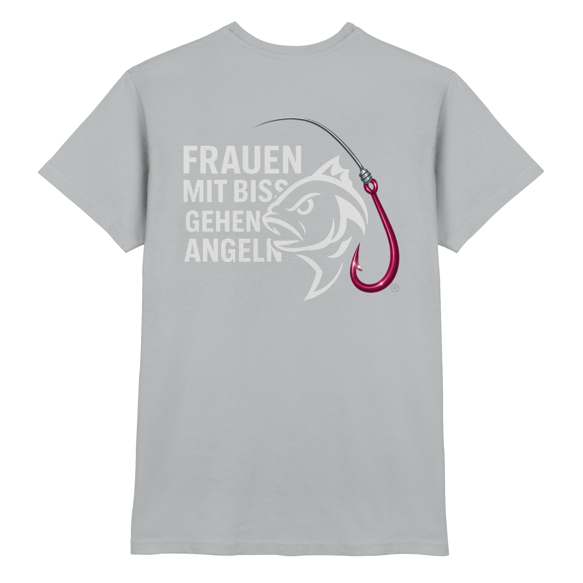 T-Shirt für starke Frauen "Frauen mit Biss, gehen angeln" Vorne/hinten Druck  - Premium Shirt