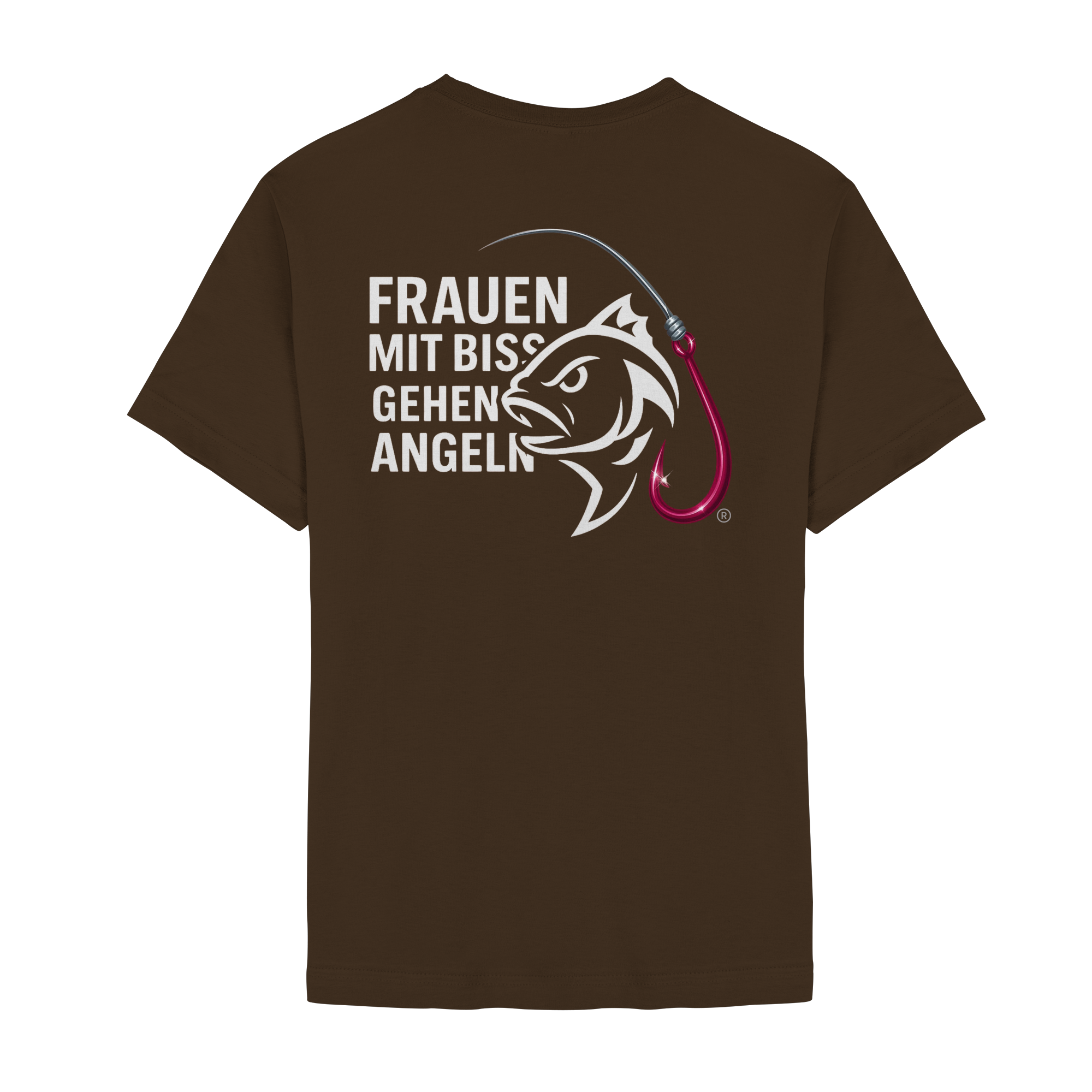 T-Shirt für starke Frauen "Frauen mit Biss, gehen angeln" Vorne/hinten Druck  - Unisex Essential Premium T-Shirt