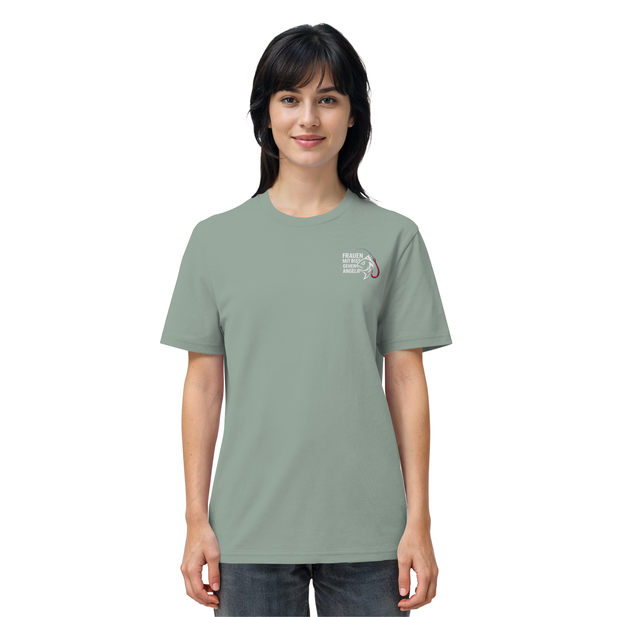T-Shirt für starke Frauen "Frauen mit Biss, gehen angeln" Vorne/hinten Druck  - Organic Shirt