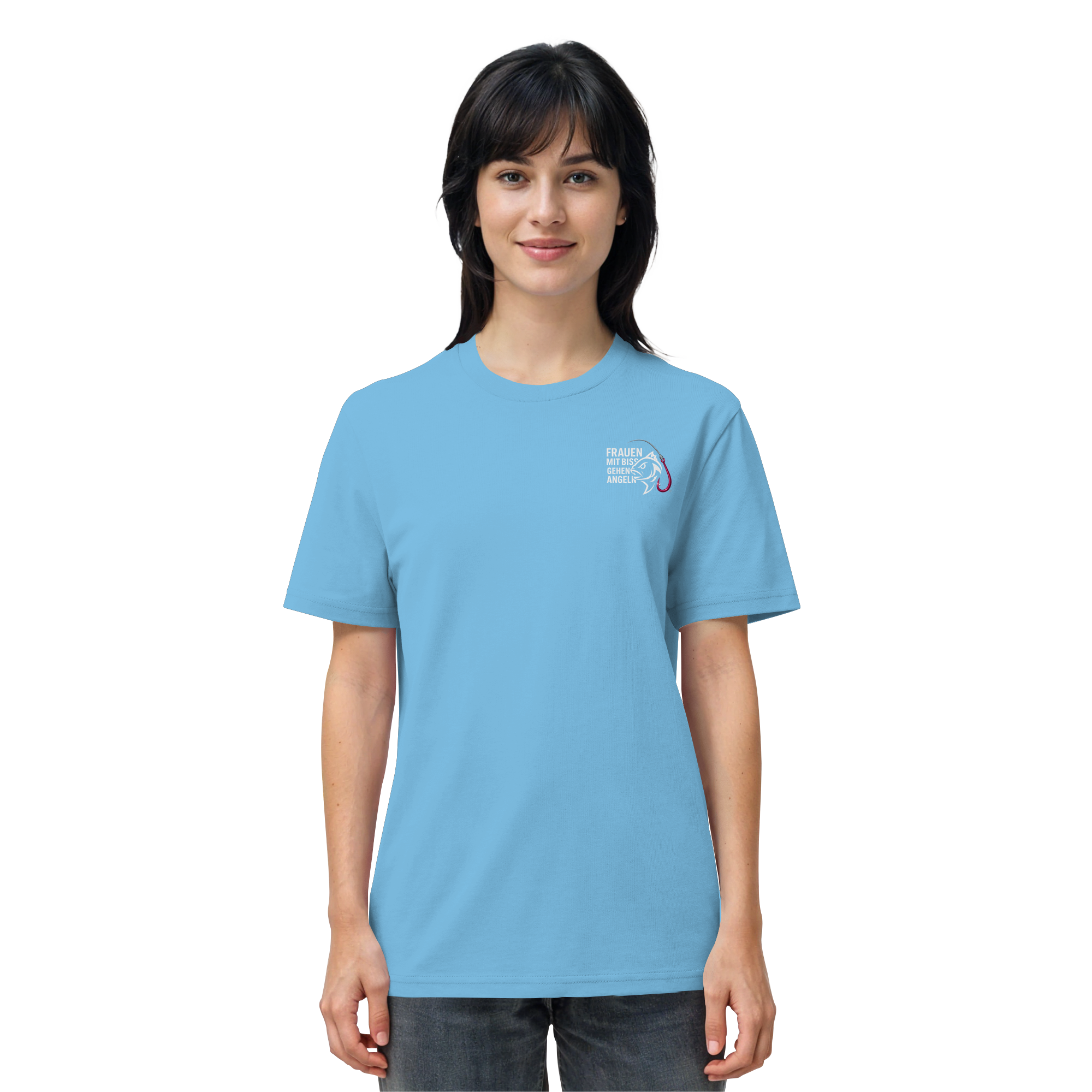 T-Shirt für starke Frauen "Frauen mit Biss, gehen angeln" Vorne/hinten Druck  - Organic Shirt