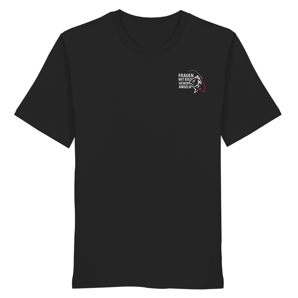 T-Shirt für starke Frauen "Frauen mit Biss, gehen angeln" Vorne/hinten Druck  - Organic Shirt