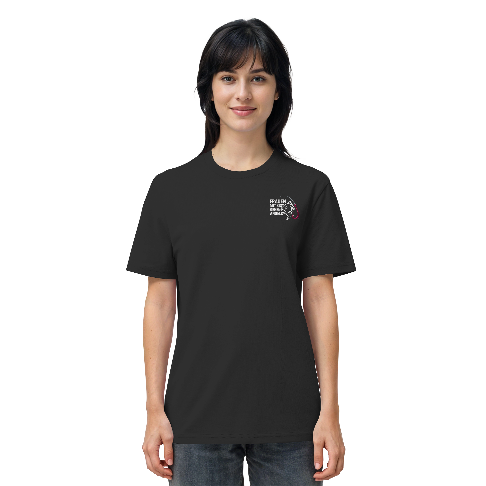 T-Shirt für starke Frauen "Frauen mit Biss, gehen angeln" Vorne/hinten Druck  - Organic Shirt