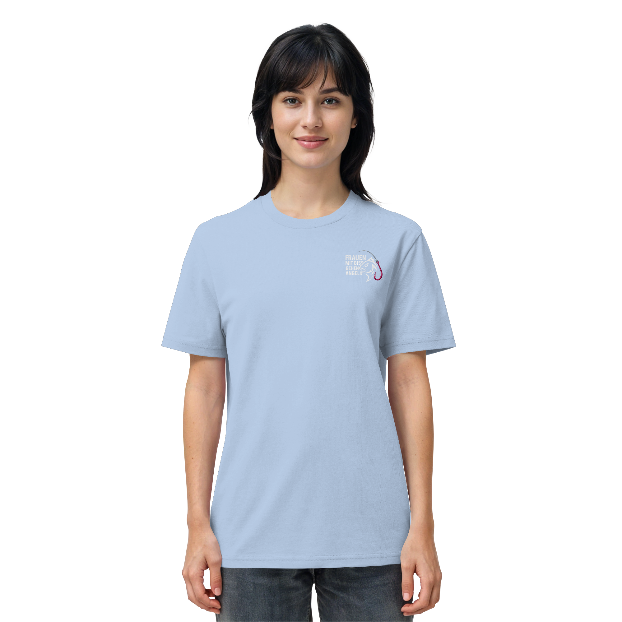 T-Shirt für starke Frauen "Frauen mit Biss, gehen angeln" Vorne/hinten Druck  - Organic Shirt
