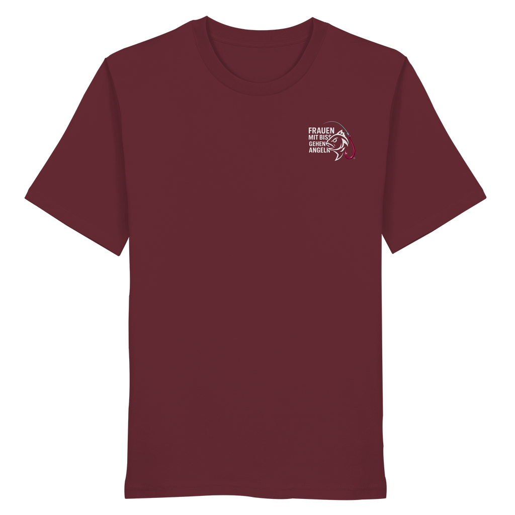 T-Shirt für starke Frauen "Frauen mit Biss, gehen angeln" Vorne/hinten Druck  - Organic Shirt