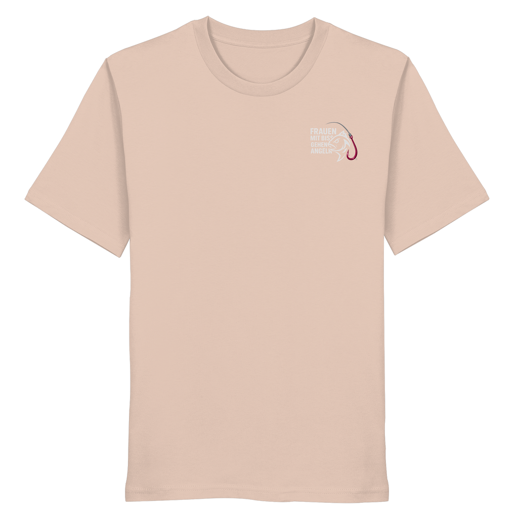 T-Shirt für starke Frauen "Frauen mit Biss, gehen angeln" Vorne/hinten Druck  - Organic Shirt