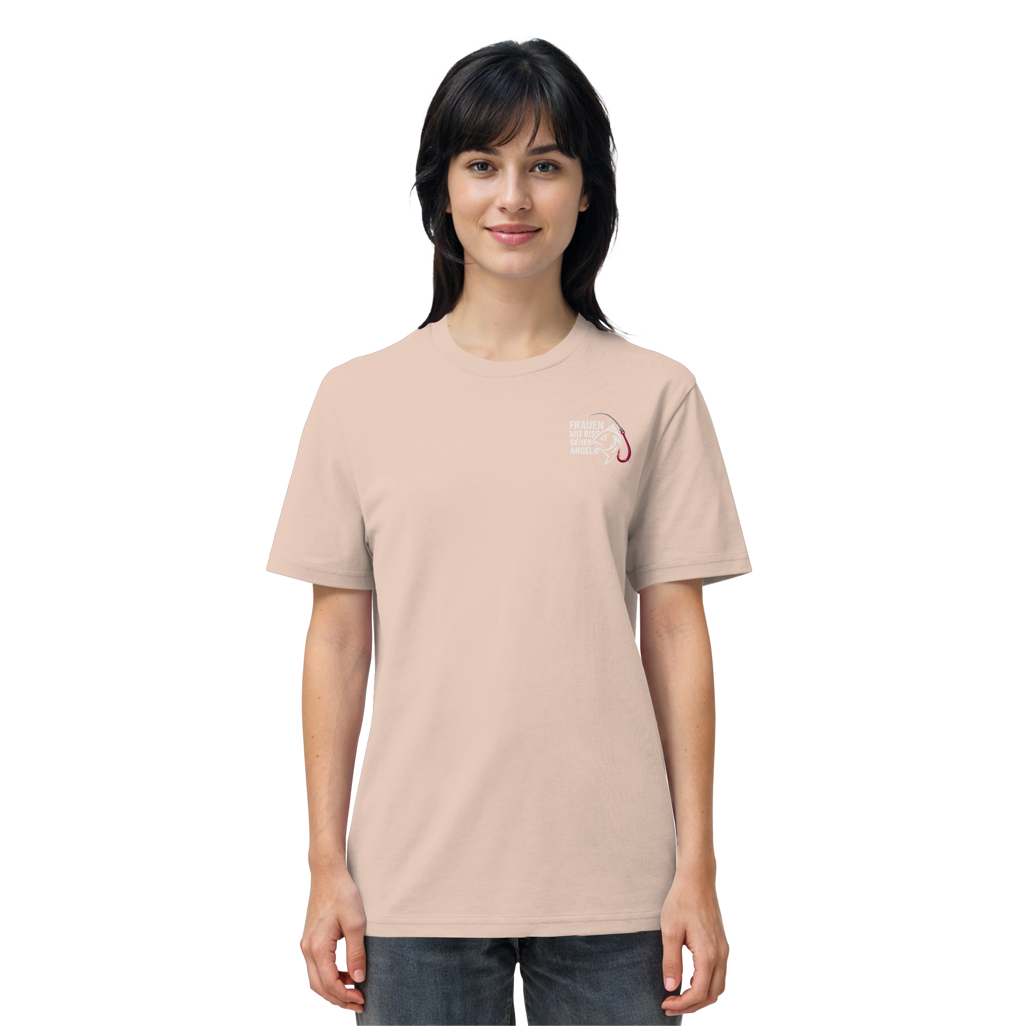 T-Shirt für starke Frauen "Frauen mit Biss, gehen angeln" Vorne/hinten Druck  - Organic Shirt