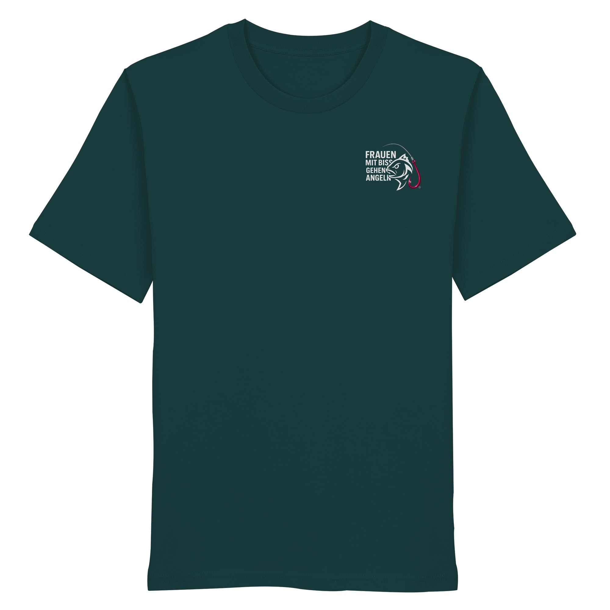 T-Shirt für starke Frauen "Frauen mit Biss, gehen angeln" Vorne/hinten Druck  - Organic Shirt