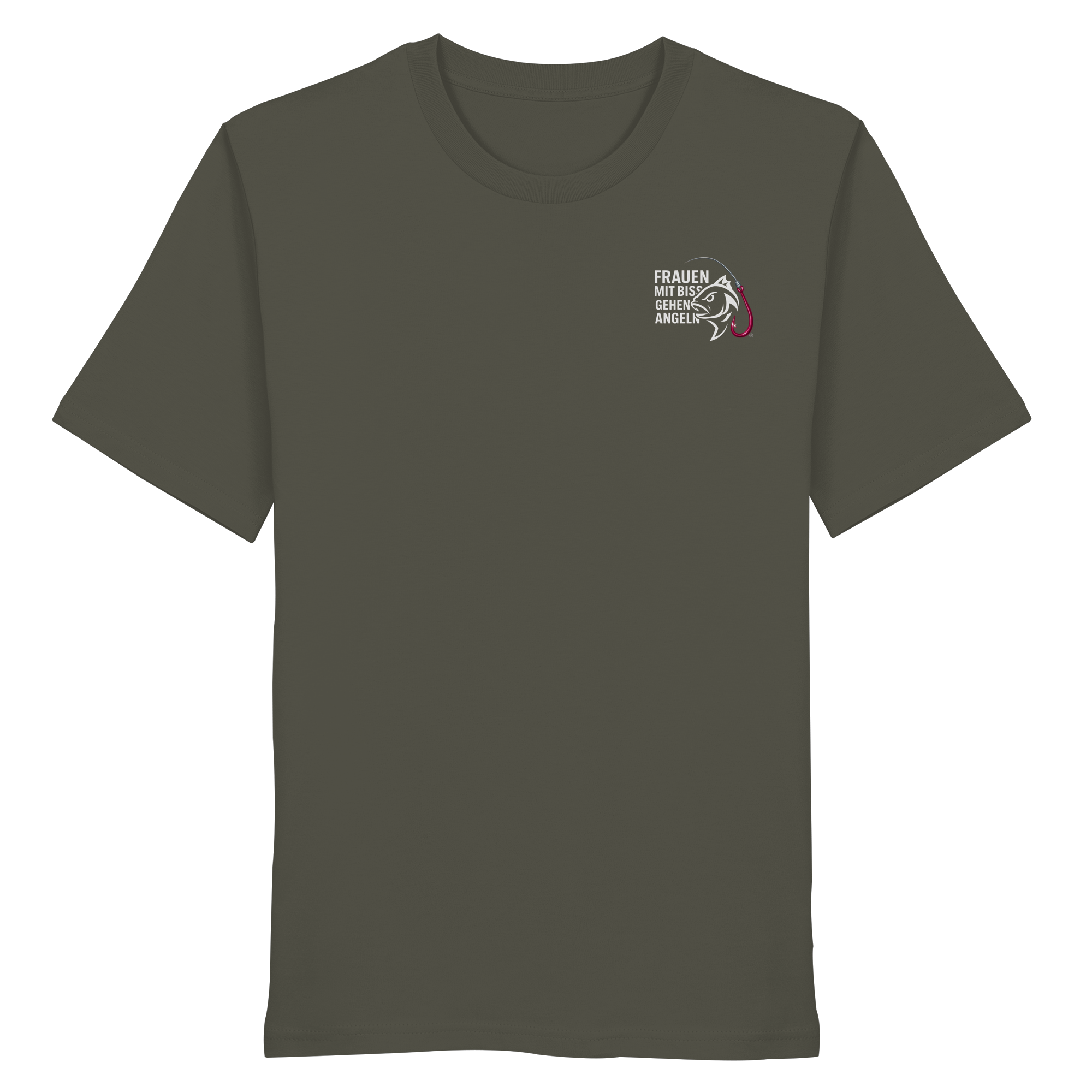 T-Shirt für starke Frauen "Frauen mit Biss, gehen angeln" Vorne/hinten Druck  - Organic Shirt
