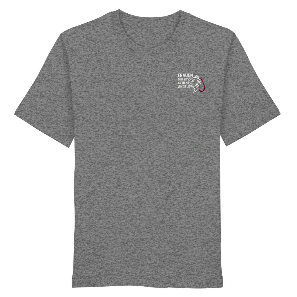 T-Shirt für starke Frauen "Frauen mit Biss, gehen angeln" Vorne/hinten Druck  - Organic Shirt