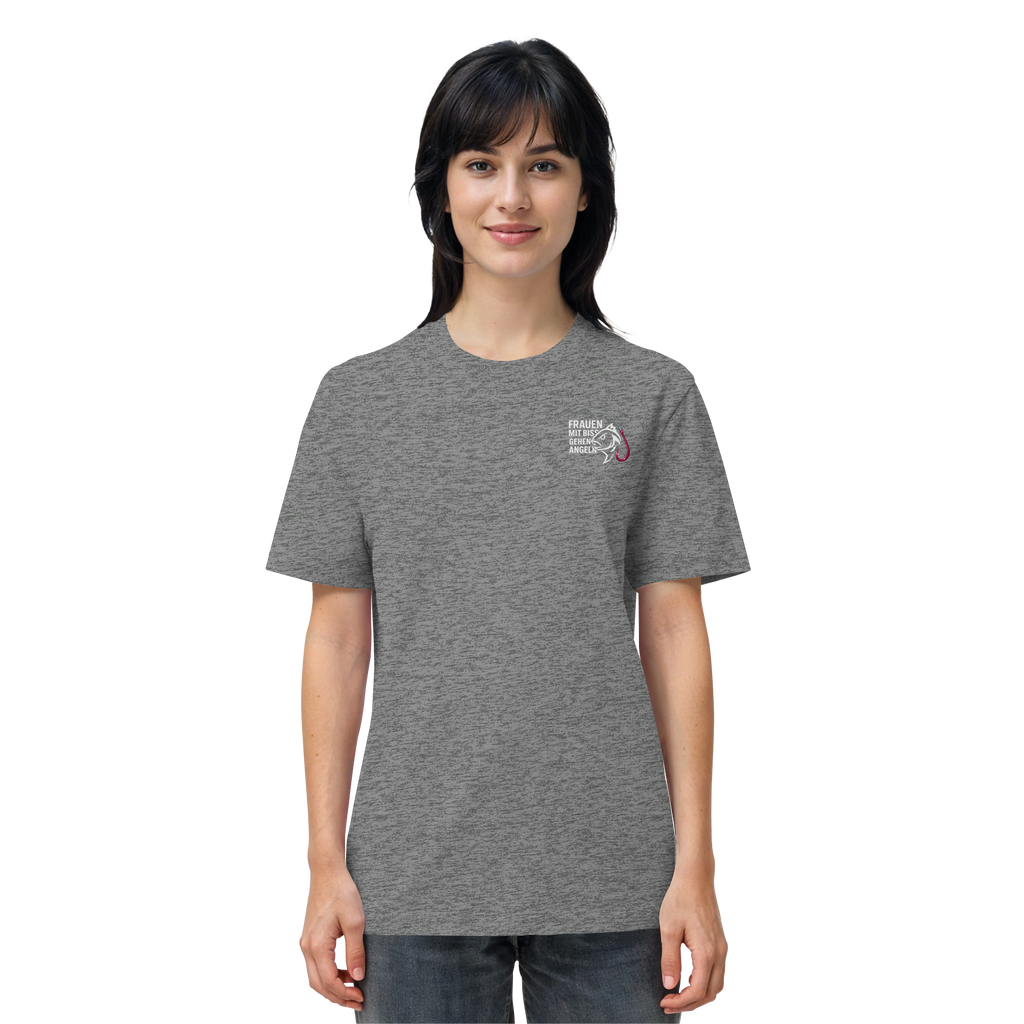 T-Shirt für starke Frauen "Frauen mit Biss, gehen angeln" Vorne/hinten Druck  - Organic Shirt