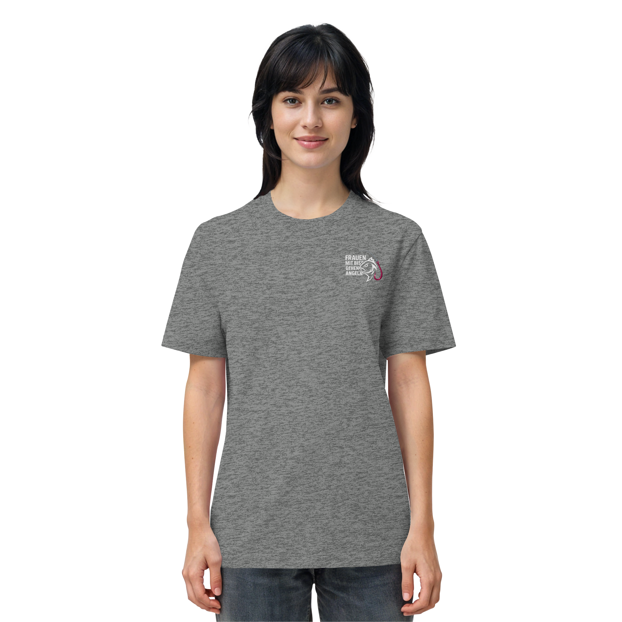 T-Shirt für starke Frauen "Frauen mit Biss, gehen angeln" Vorne/hinten Druck  - Organic Shirt