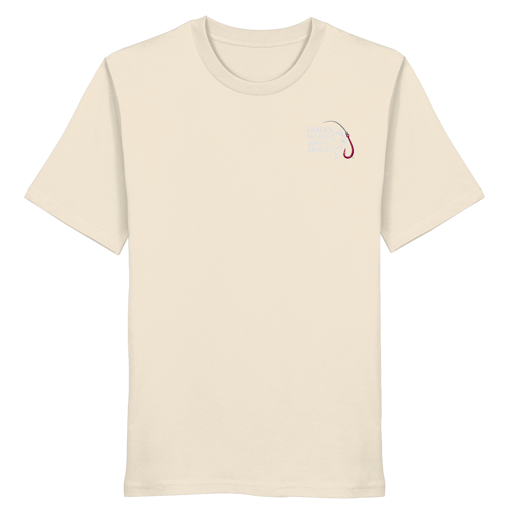 T-Shirt für starke Frauen "Frauen mit Biss, gehen angeln" Vorne/hinten Druck  - Organic Shirt