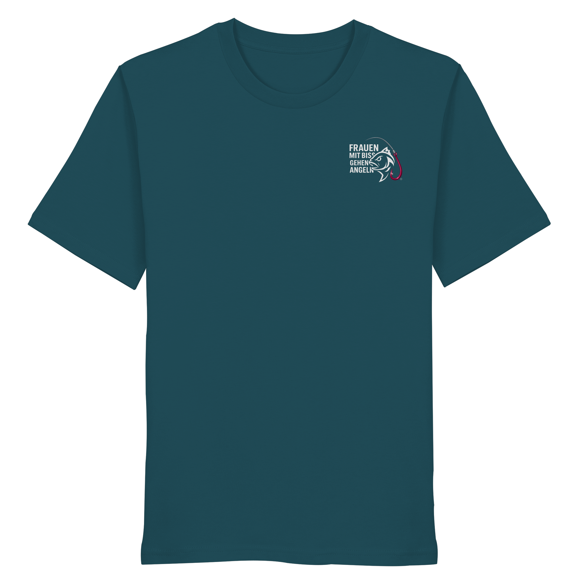T-Shirt für starke Frauen "Frauen mit Biss, gehen angeln" Vorne/hinten Druck  - Organic Shirt