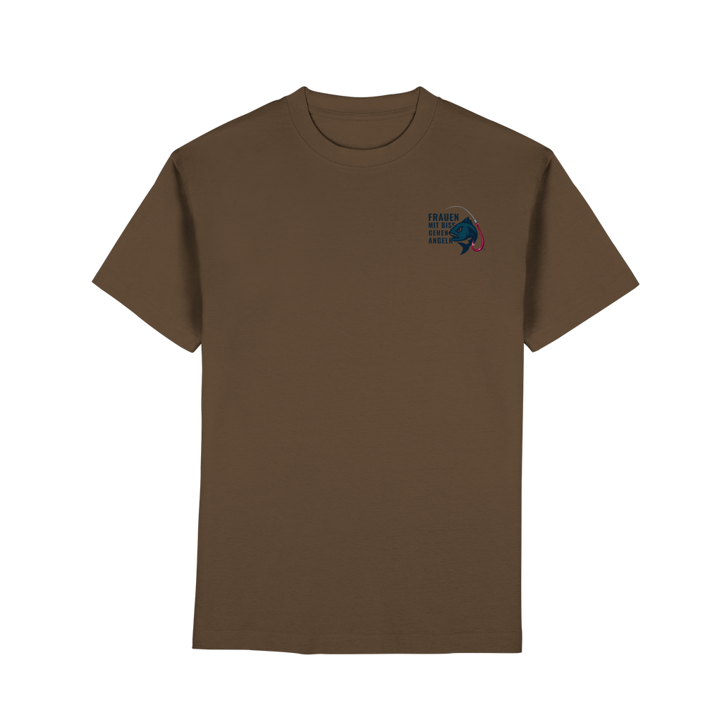 T-Shirt für starke Frauen "Frauen mit Biss, gehen angeln" Vorne/hinten Druck - Premium Classic T-Shirt