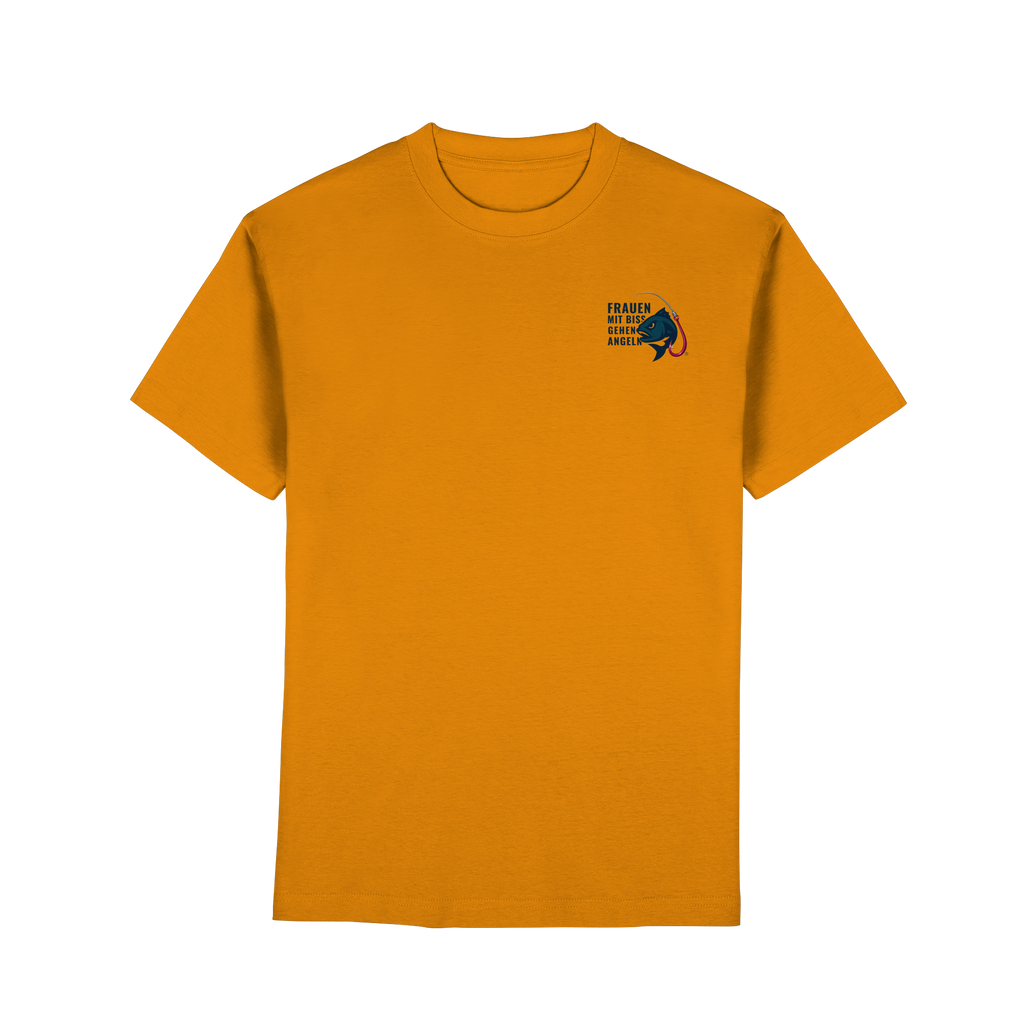 T-Shirt für starke Frauen "Frauen mit Biss, gehen angeln" Vorne/hinten Druck - Premium Classic T-Shirt
