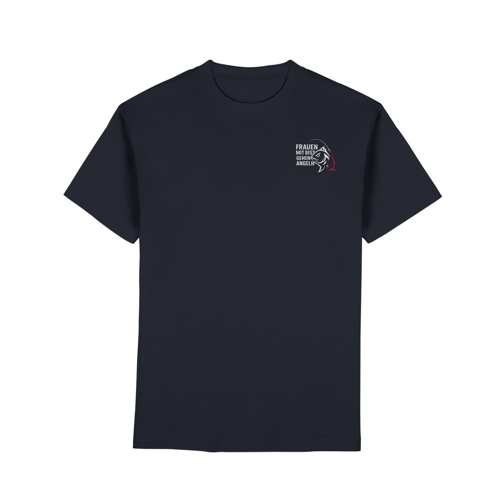 T-Shirt für starke Frauen "Frauen mit Biss, gehen angeln" Vorne/hinten Druck  - Premium Classic T-Shirt
