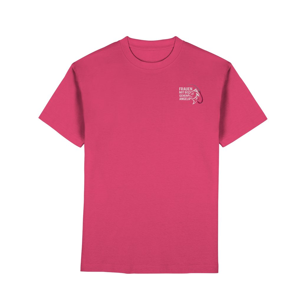 T-Shirt für starke Frauen "Frauen mit Biss, gehen angeln" Vorne/hinten Druck  - Premium Classic T-Shirt