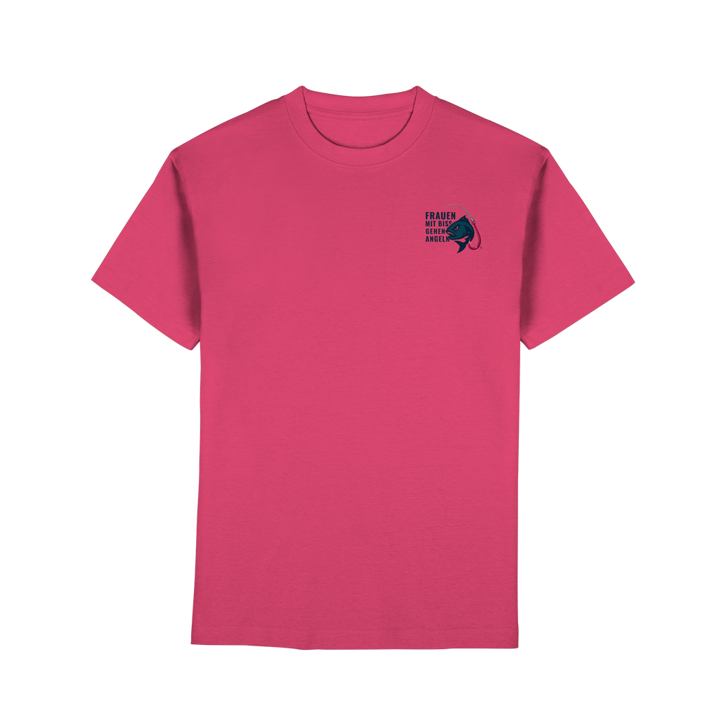 T-Shirt für starke Frauen "Frauen mit Biss, gehen angeln" Vorne/hinten Druck - Premium Classic T-Shirt