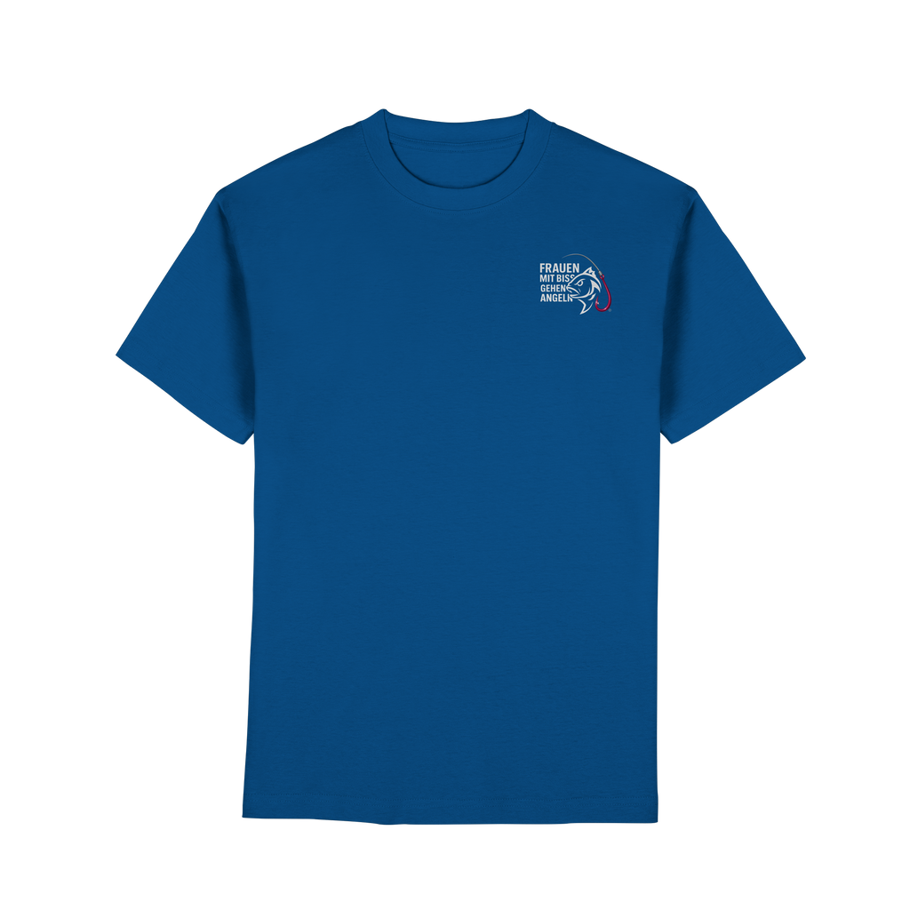 T-Shirt für starke Frauen "Frauen mit Biss, gehen angeln" Vorne/hinten Druck  - Premium Classic T-Shirt