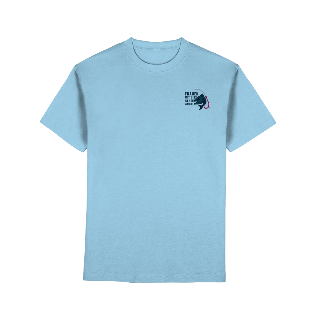 T-Shirt für starke Frauen "Frauen mit Biss, gehen angeln" Vorne/hinten Druck - Premium Classic T-Shirt