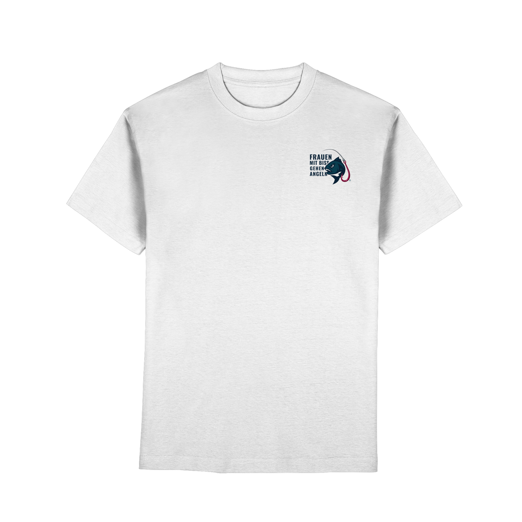 T-Shirt für starke Frauen "Frauen mit Biss, gehen angeln" Vorne/hinten Druck - Premium Classic T-Shirt