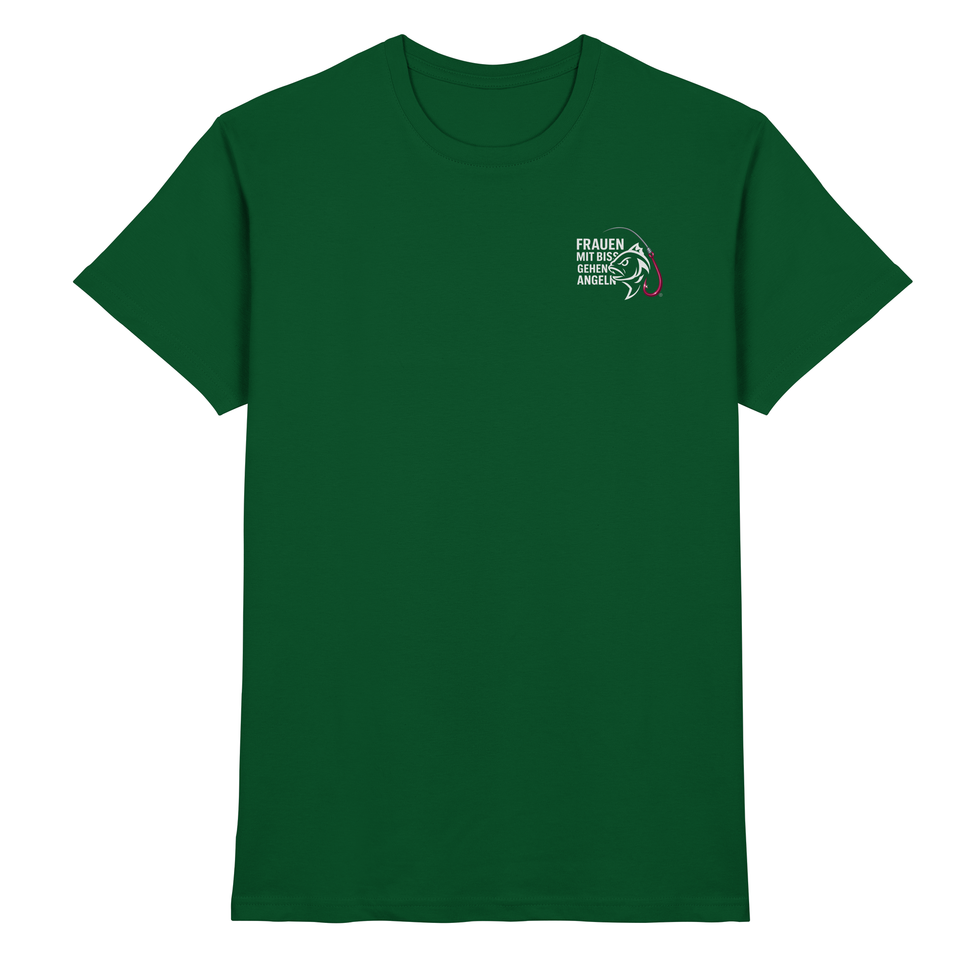T-Shirt für starke Frauen "Frauen mit Biss, gehen angeln" Vorne/hinten Druck  - Premium Shirt