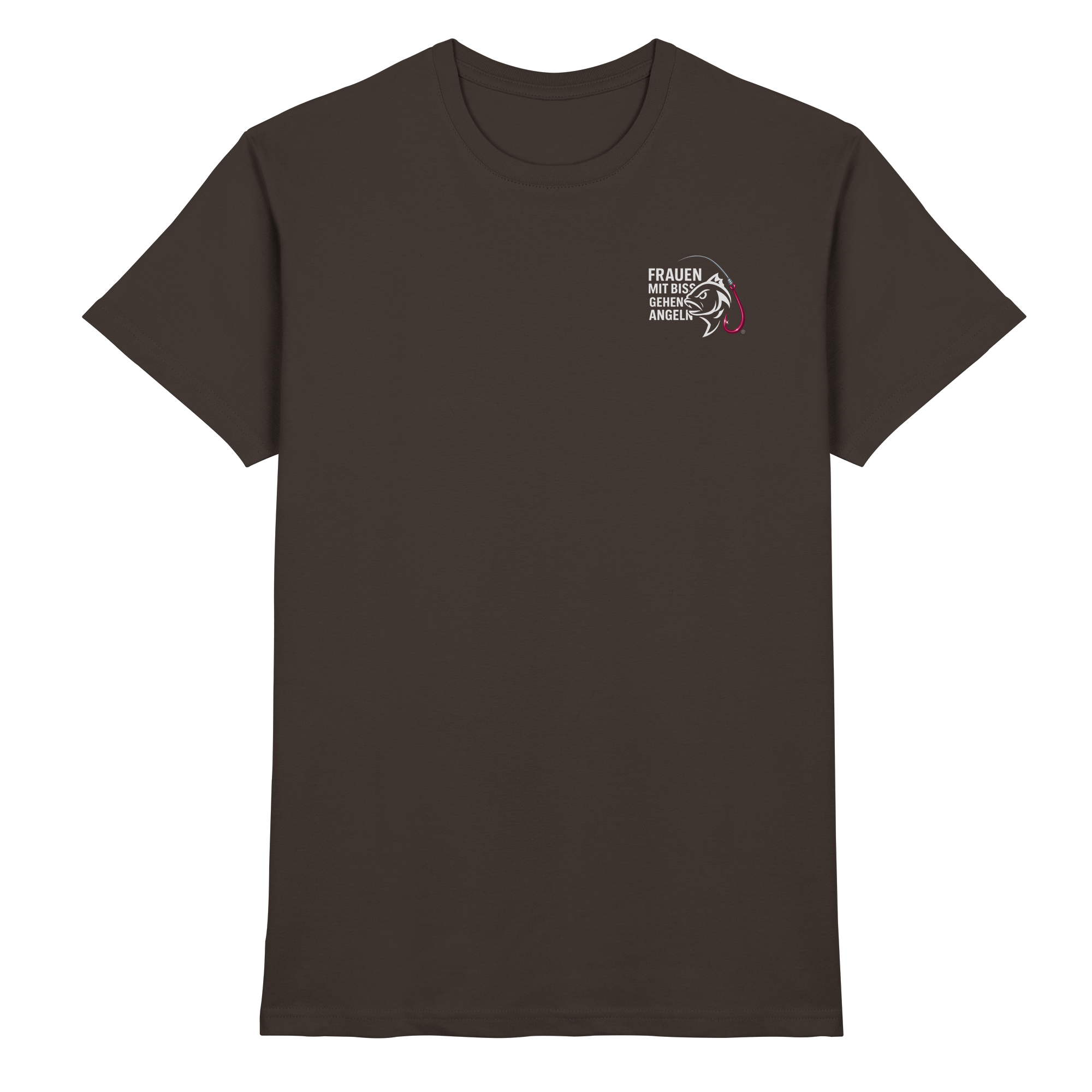 T-Shirt für starke Frauen "Frauen mit Biss, gehen angeln" Vorne/hinten Druck  - Premium Shirt