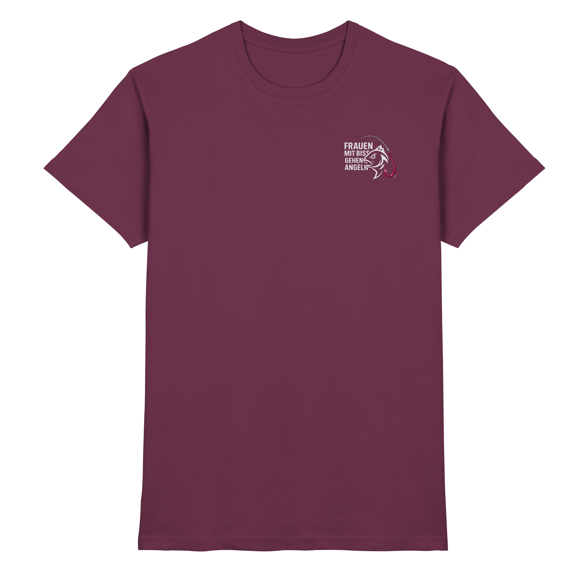 T-Shirt für starke Frauen "Frauen mit Biss, gehen angeln" Vorne/hinten Druck  - Premium Shirt