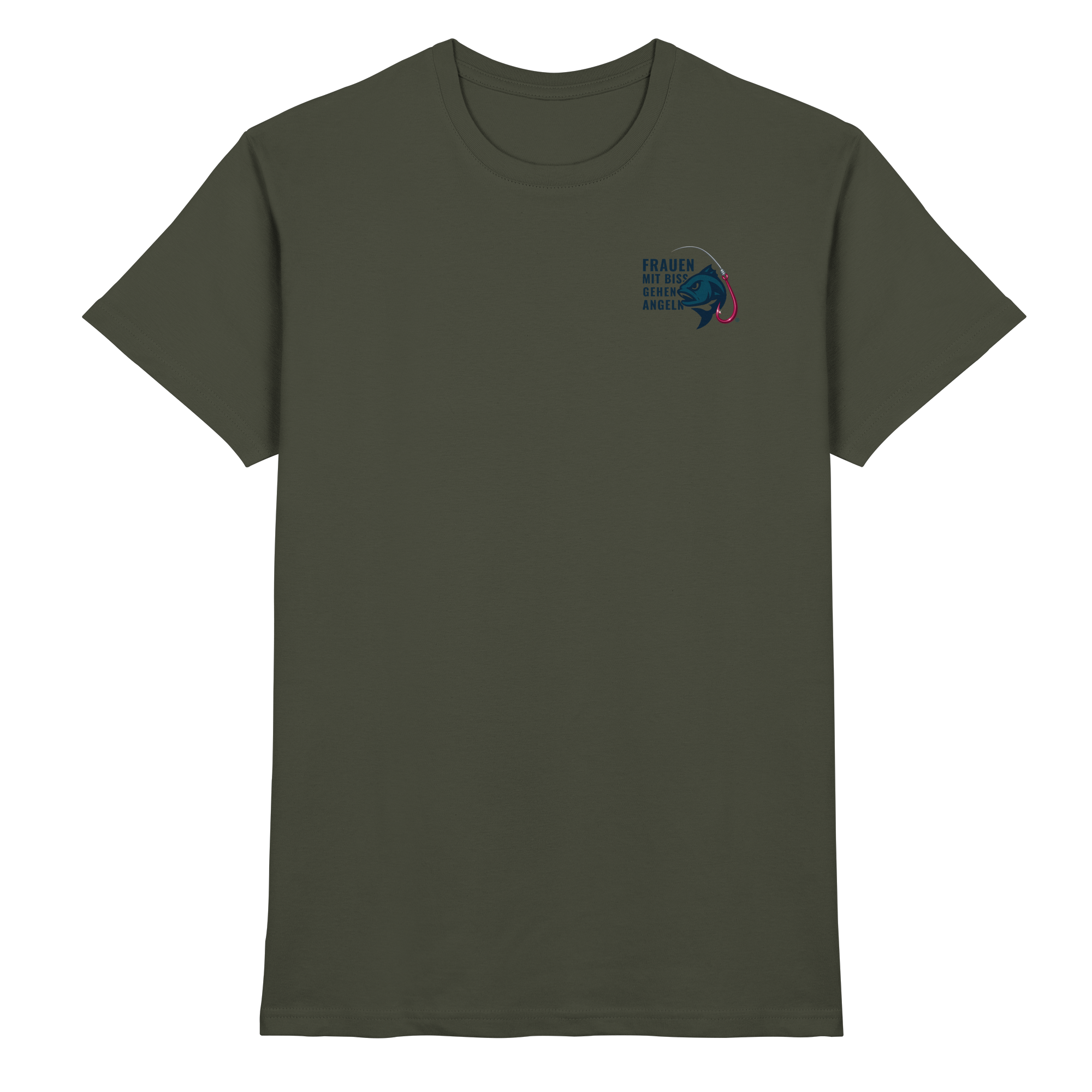T-Shirt für starke Frauen "Frauen mit Biss, gehen angeln" Vorne/hinten Druck - Premium Shirt