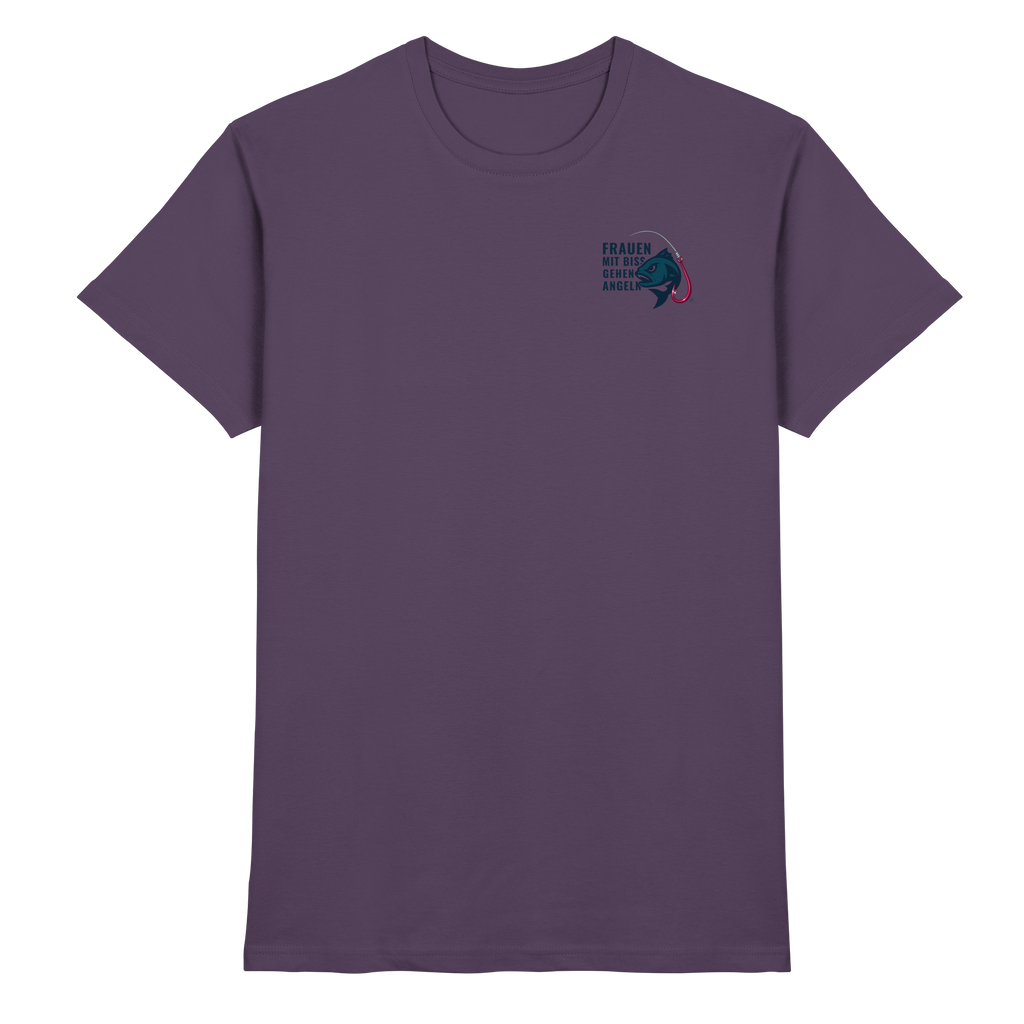 T-Shirt für starke Frauen "Frauen mit Biss, gehen angeln" Vorne/hinten Druck - Premium Shirt