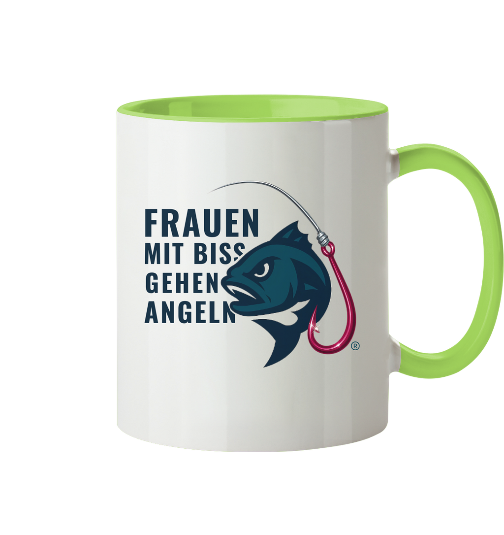 Tasse "Frauen mit Biss, gehen angeln" - zweifarbig - Tasse zweifarbig
