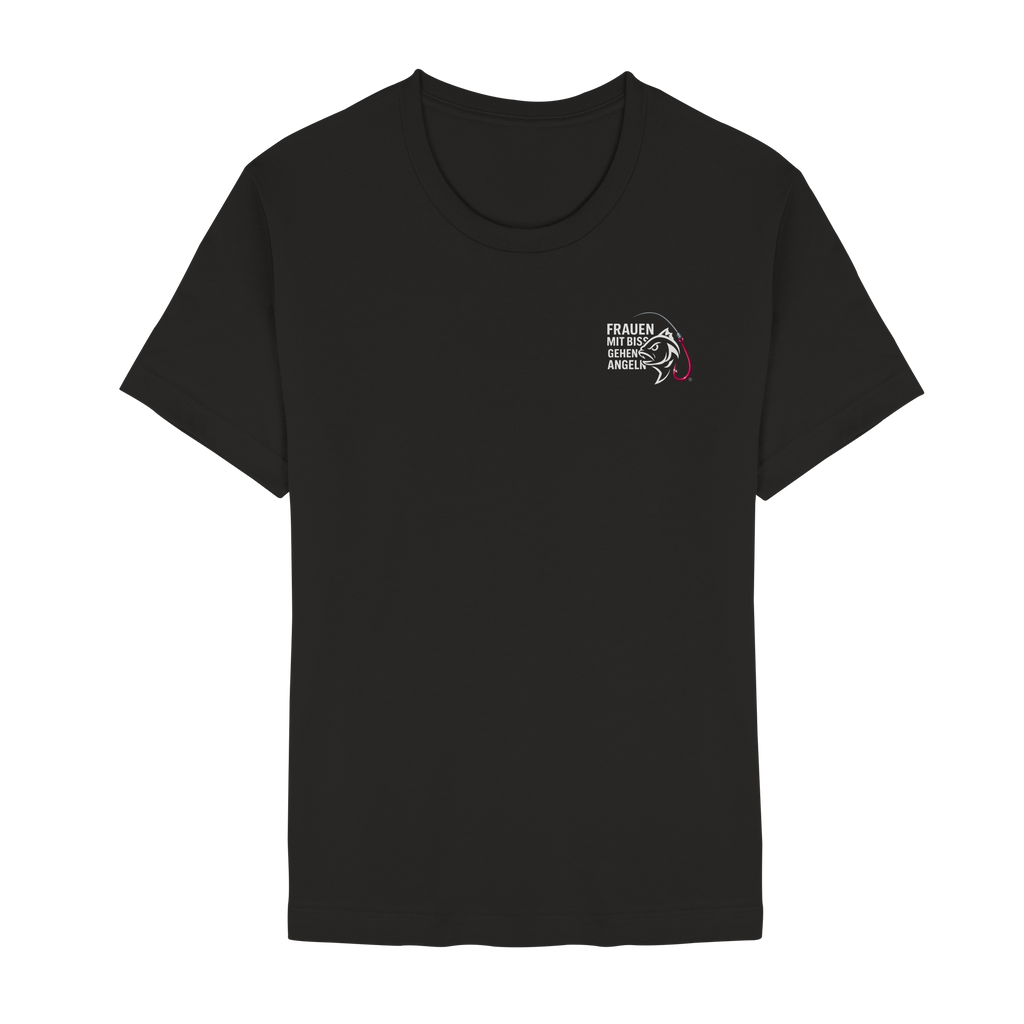 T-Shirt für starke Frauen "Frauen mit Biss, gehen angeln" Vorne/hinten Druck  - Unisex Essential Premium T-Shirt