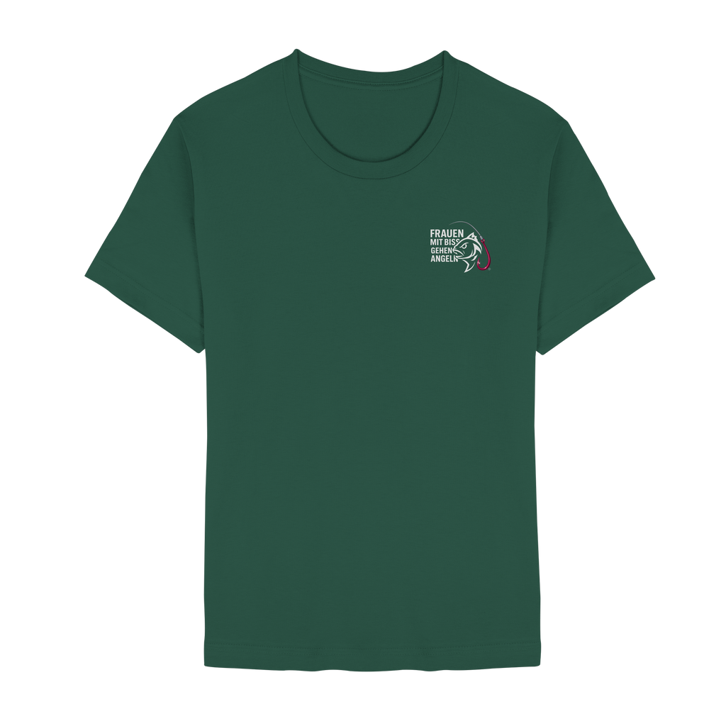 T-Shirt für starke Frauen "Frauen mit Biss, gehen angeln" Vorne/hinten Druck  - Unisex Essential Premium T-Shirt